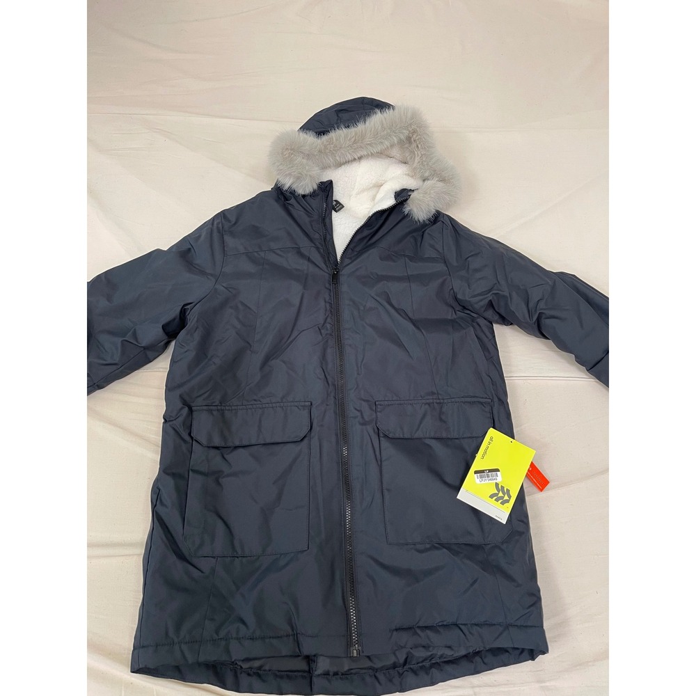 All in Motion Girls XL 14 Black Sherpa Lined Faux Fur Trim Hooded Parka Jacket